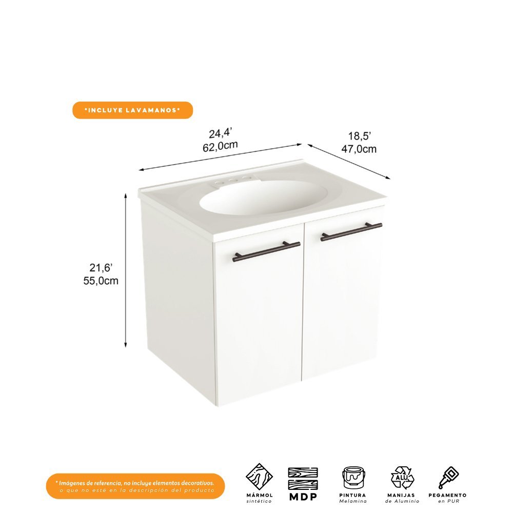 Mueble Atlanta Blanco 62 cm con Dos Puertas - Gabinetes | Bylmo