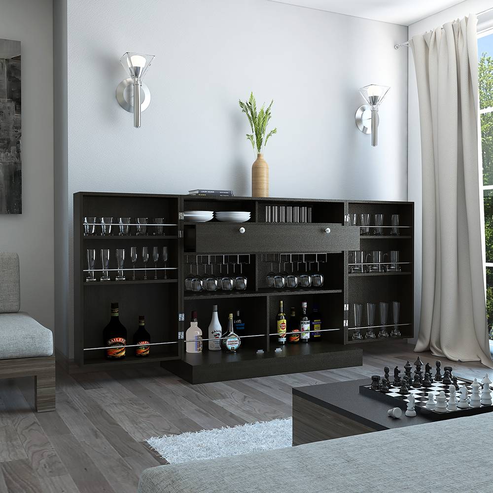 Bar Normandia Wengue 102x94.8cm con Un Cajón y sin Portabotellas - Bares | Bylmo