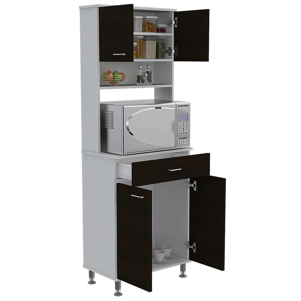 Mueble Microondas Kitchen Blanco 60x169cm con Cuatro Entrepaños y Cinco Compartimientos - Muebles Organizadores | Bylmo