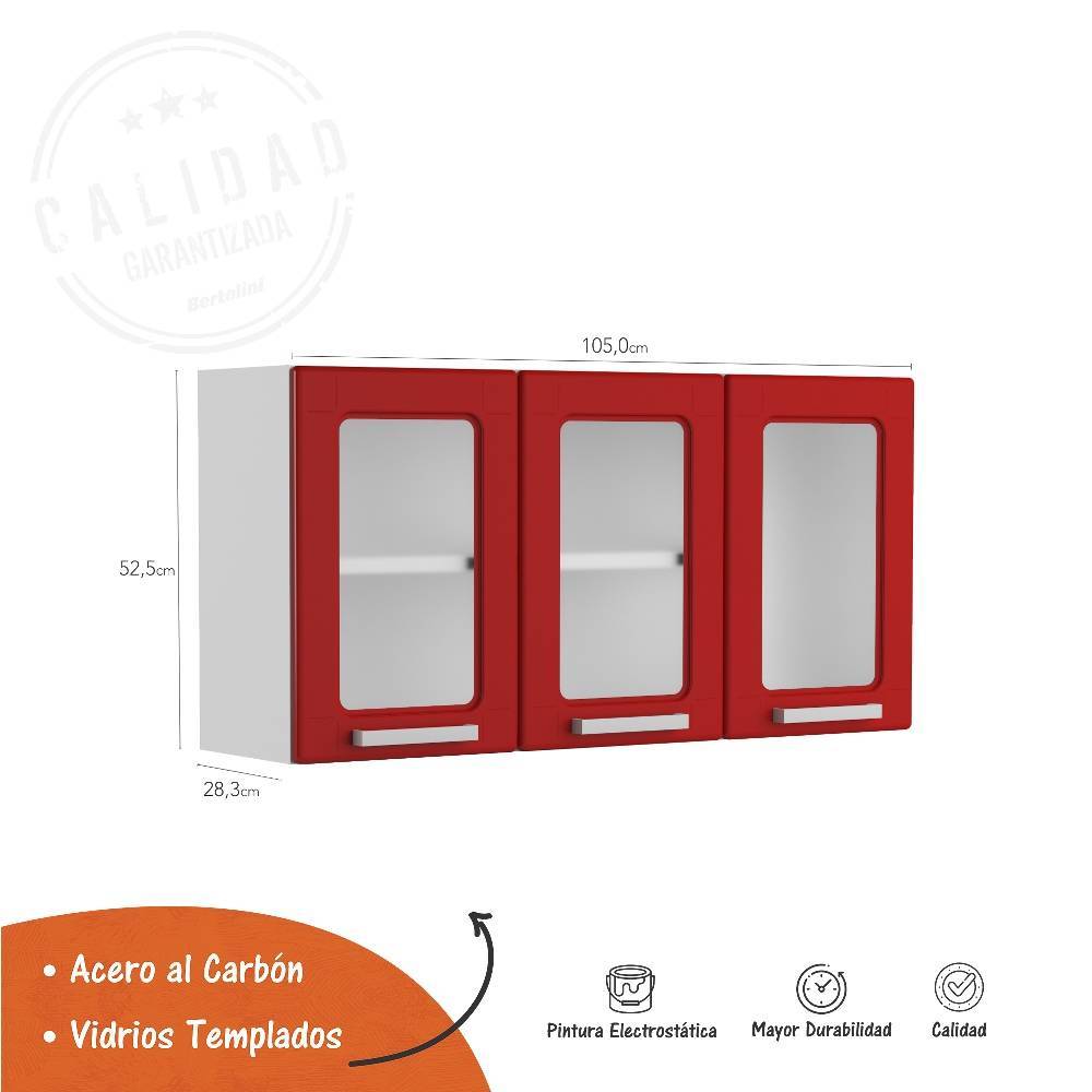 Mueble Superior de Cocina Rojo 105x52cm con Tres Puertas - Cocinas | Bylmo