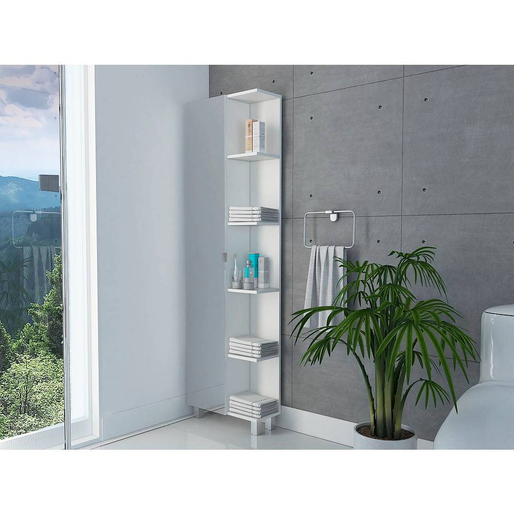Mueble para Baño Esquinero Urano Plus Blanco 51.2x158cm sin Cajones y con Cuatro Entrepaños - Gabinetes | Bylmo