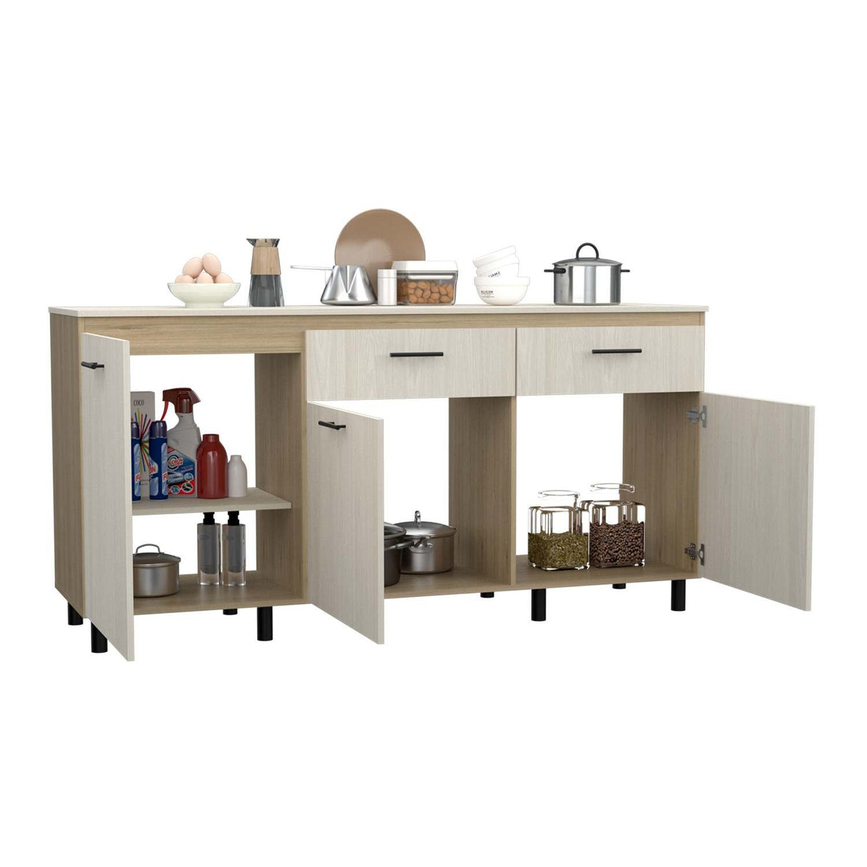 Mueble Inferior Gante Moderno Rovere y Niebla 181 cm Con Mesón en Melamina - Muebles Inferiores | Bylmo