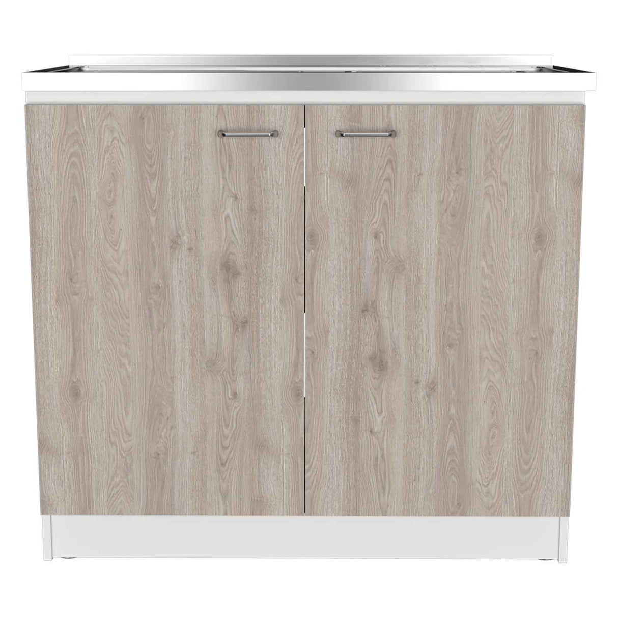 Mueble Inferior Napoles Blanco y Ceniza 100x90cm con Mesón de Acero Inoxidable y con Pozuelo Lado Derecho - Muebles Inferiores | Bylmo