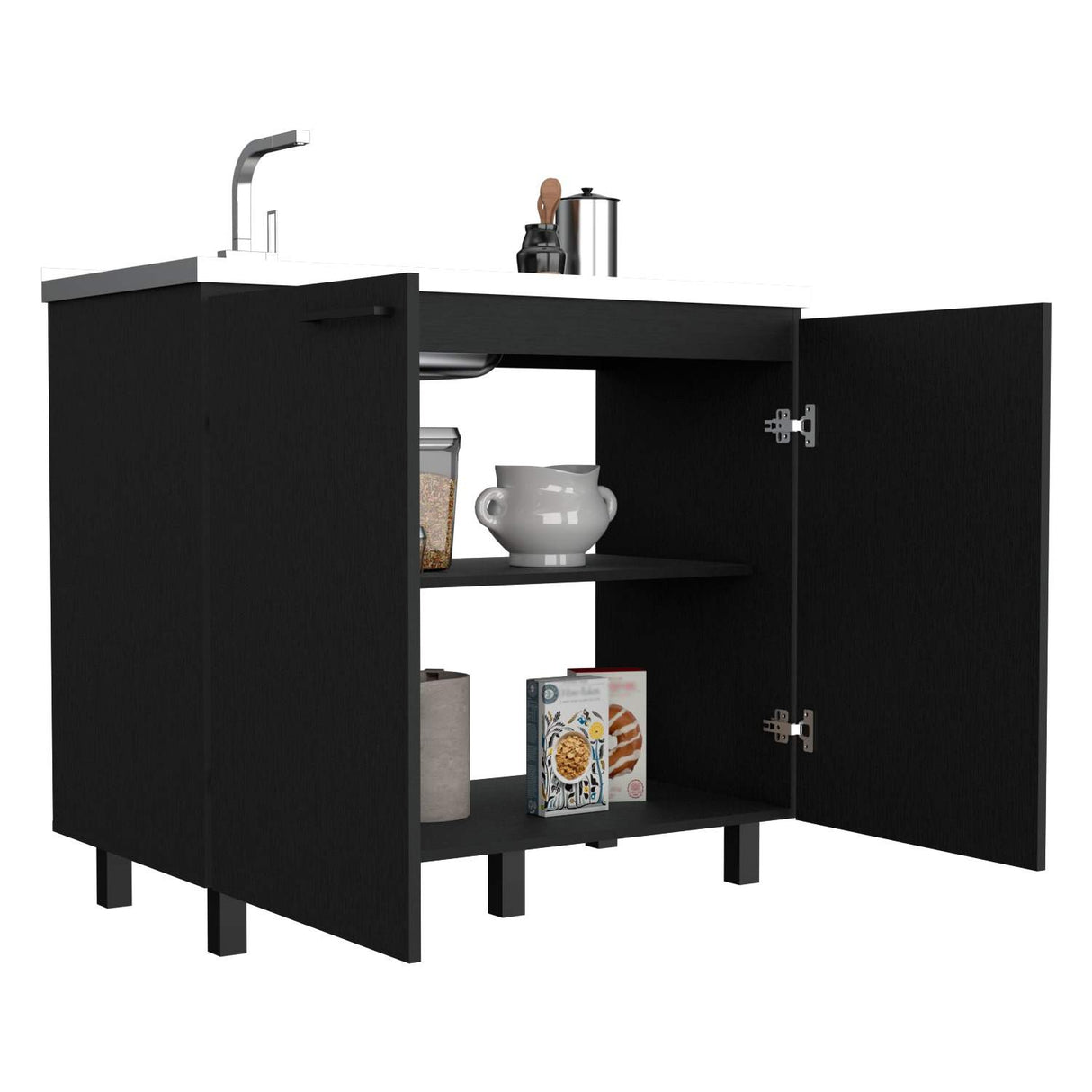 Mueble Inferior Napoles con Patas Metálicas sin Lavaplatos Wengue 100 cm Mesón Izquierdo - Muebles Inferiores | Bylmo