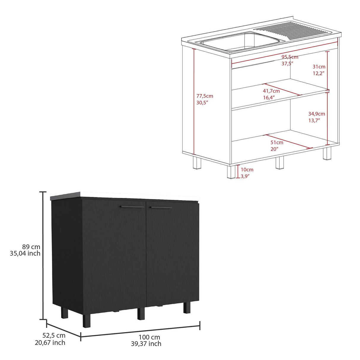 Mueble Inferior Napoles con Patas Metálicas sin Lavaplatos Wengue 100 cm Mesón Izquierdo - Muebles Inferiores | Bylmo