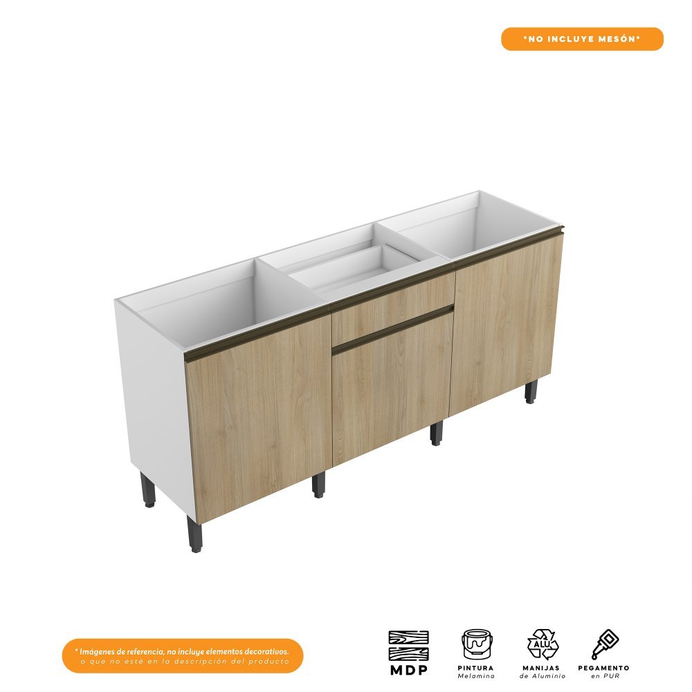 Mueble Inferior Santiago Macadamia 180 cm sin Mesón - Cocinas | Bylmo