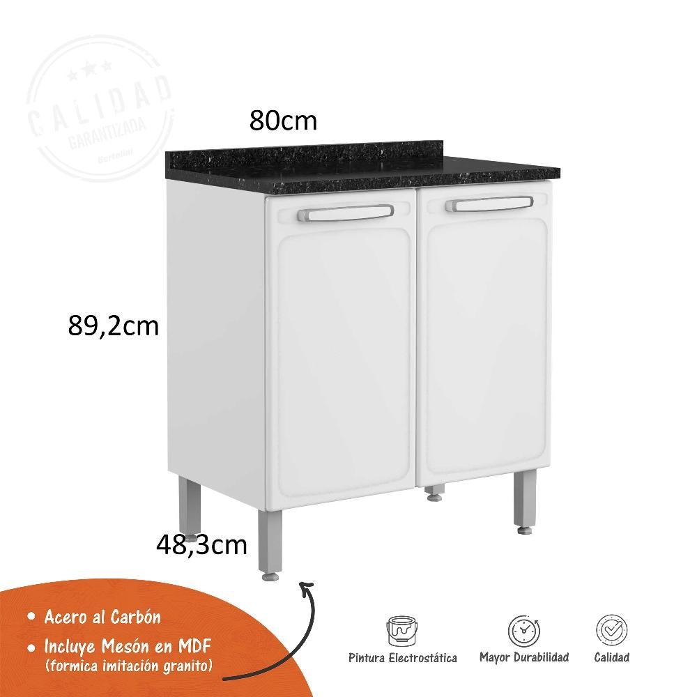 Mueble Inferior Blanco 80x89cm con Mesón de Madera y sin Pozuelo - Cocinas | Bylmo