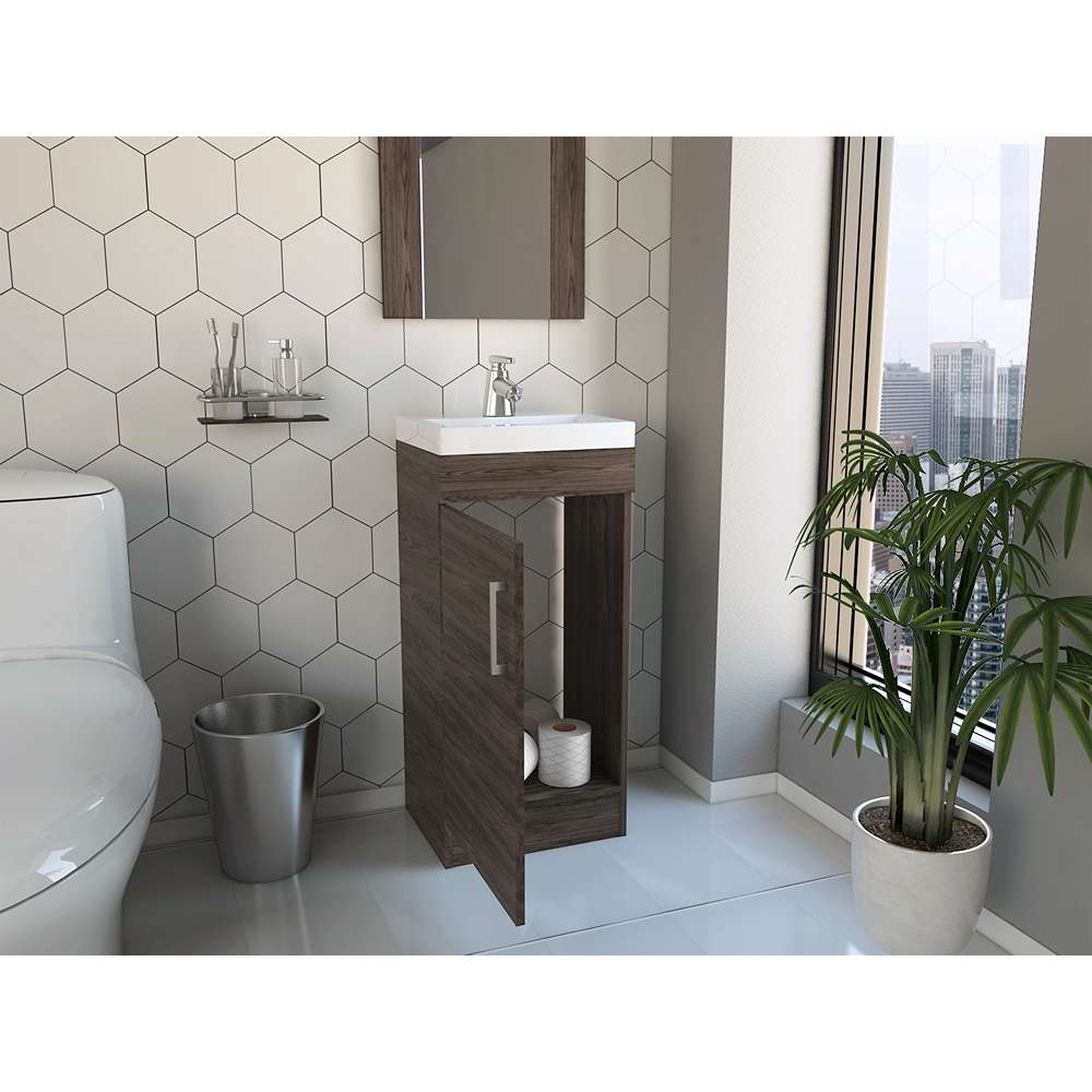 Mueble para Lavamanos Madrid Coñac 40x88cm Individual con Lavamanos con Una Puerta - Gabinetes | Bylmo