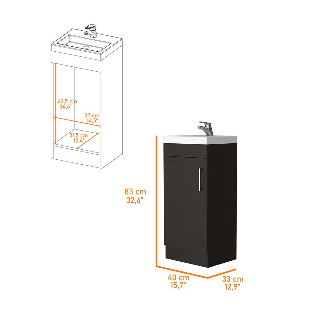 Mueble para Lavamanos Madrid Plus Wengue 40x83cm Individual sin Lavamanos con Una Puerta - Gabinetes | Bylmo