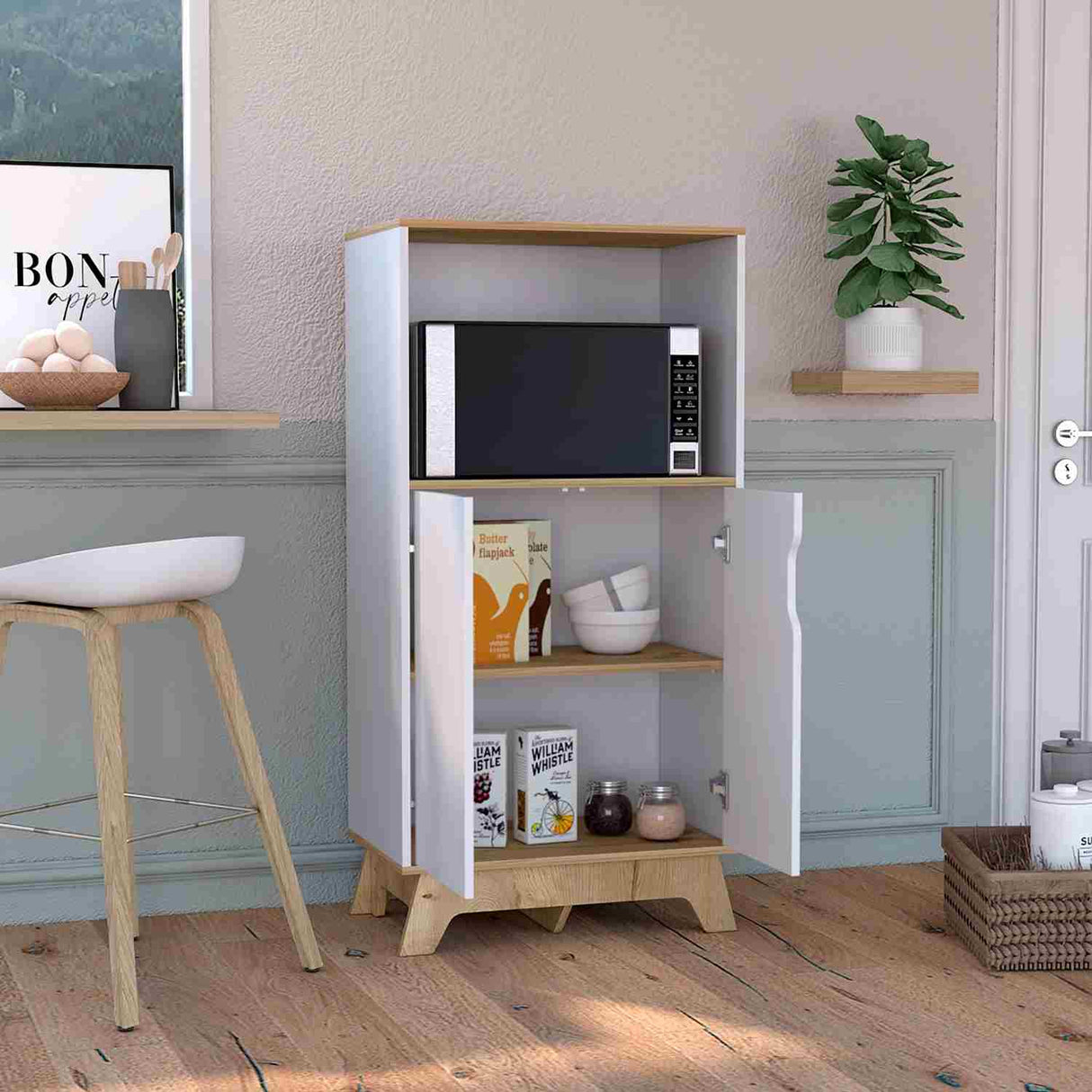 Mueble Microondas Auxona Duna 65 cm con Dos Puertas y Entrepaños - Alacenas y Muebles Microondas | Bylmo