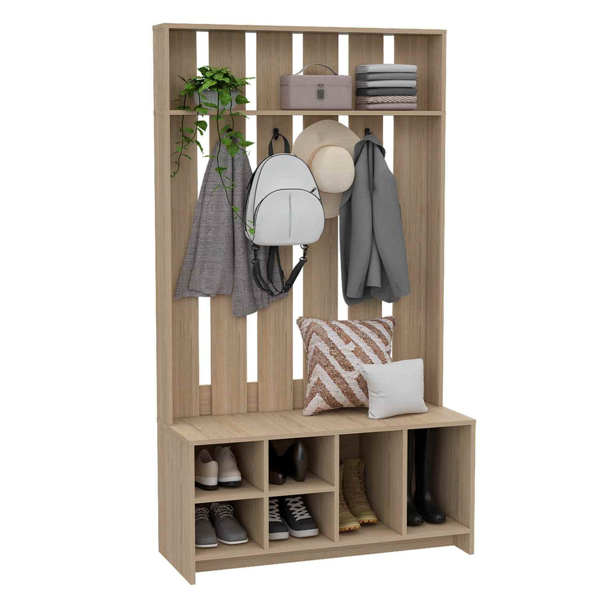 Mueble Recibidor Beijing Rovere 97 cm con Entrepaño, Zapatero y Perchero para Ropa - Bifes y Arrimos | Bylmo