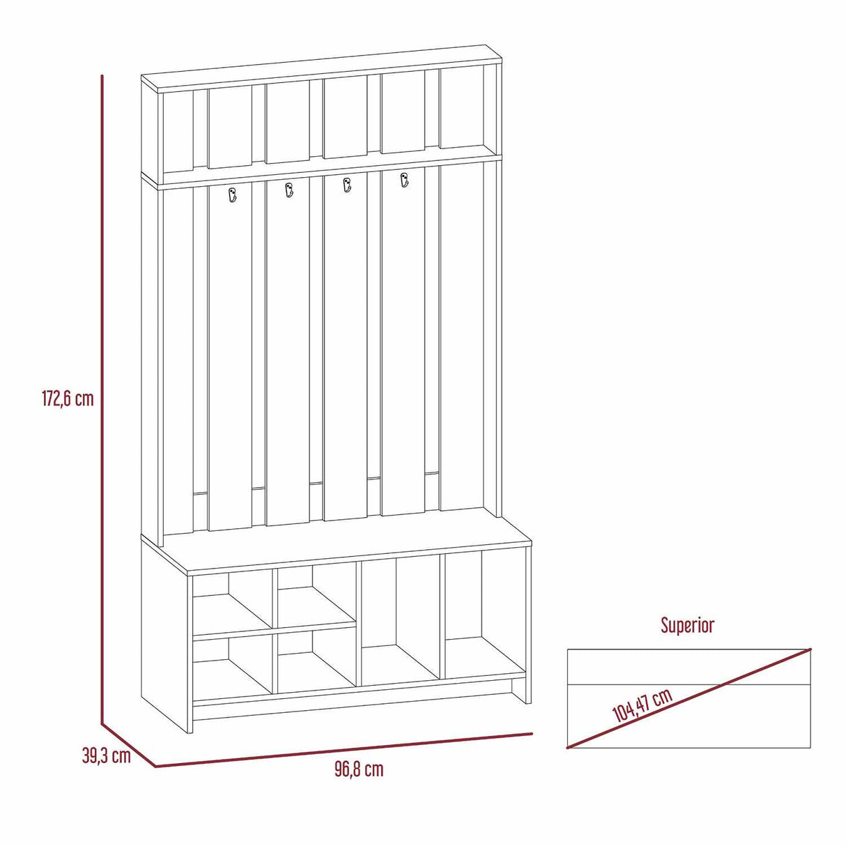 Mueble Recibidor Beijing Rovere 97 cm con Entrepaño, Zapatero y Perchero para Ropa - Bifes y Arrimos | Bylmo