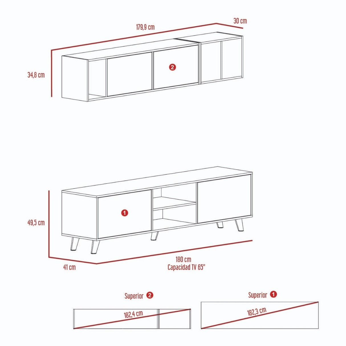 Combo Rack para TV y Mueble Superior Tori Duna y Blanco 180 cm - Muebles para TV | Bylmo