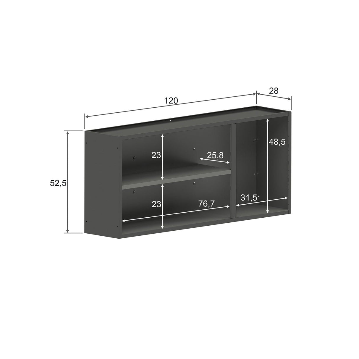 Mueble Superior de Cocina Gris 120x52cm con Dos Entrepaños y con Tres Puertas - Muebles Superiores | Bylmo