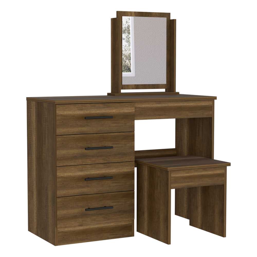 Tocador Kaia Caramelo 100x126.7cm con Cuatro Cajones y con Espejo - Cajoneras | Bylmo