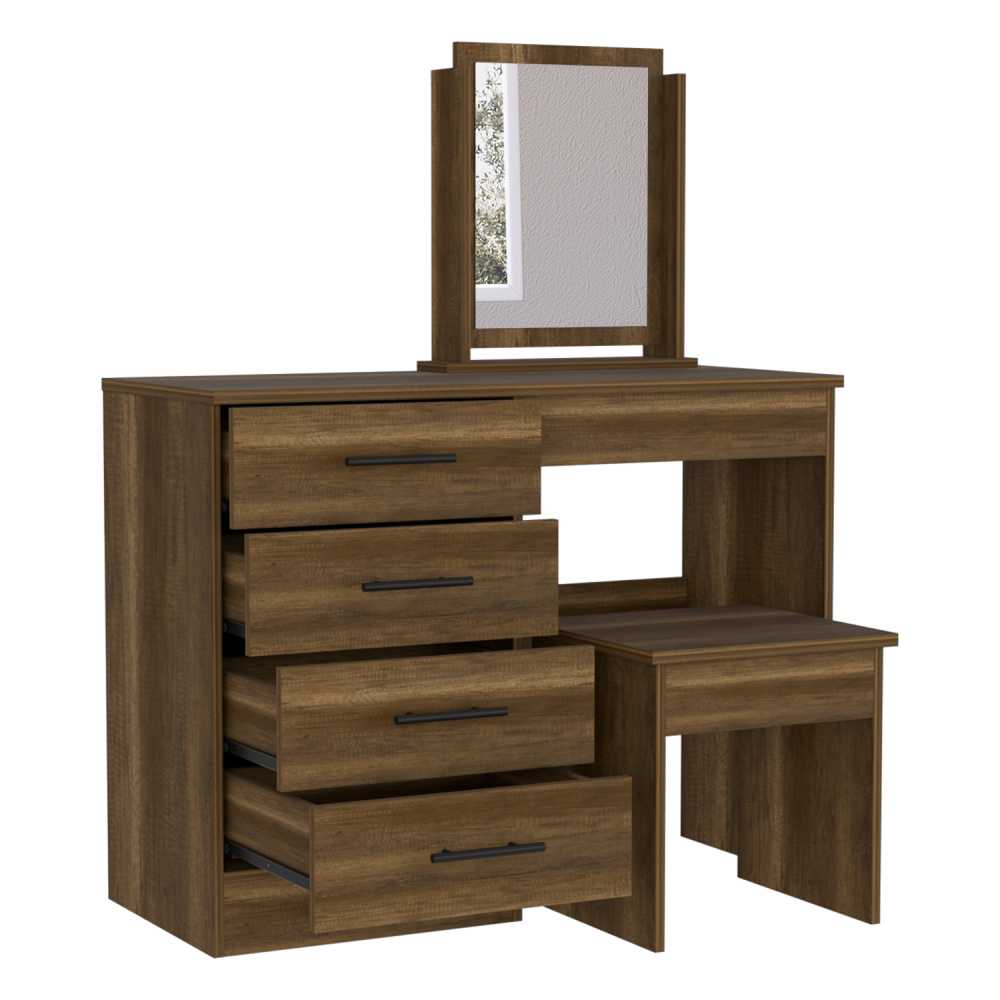 Tocador Kaia Caramelo 100x126.7cm con Cuatro Cajones y con Espejo - Cajoneras | Bylmo