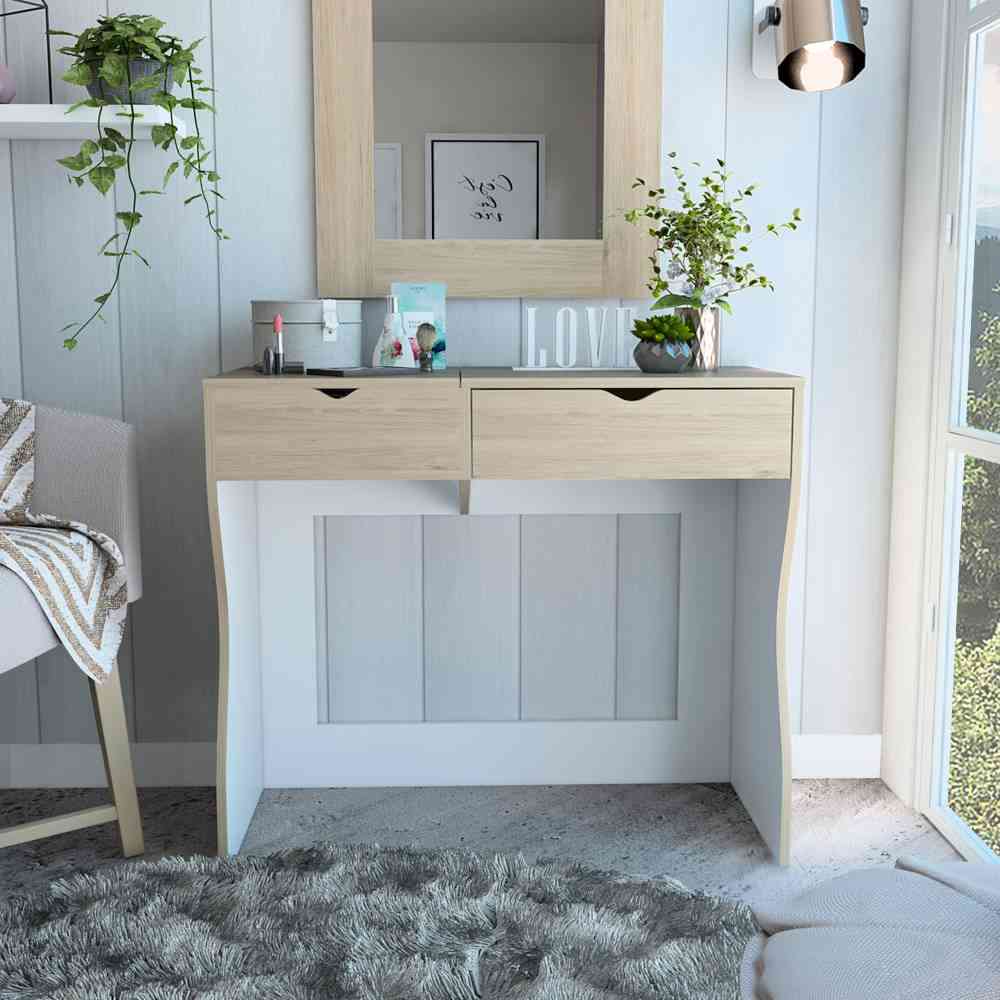 Tocador Perla Rovere y Blanco 90x40cm de Un Puesto con Un Cajón - Cajoneras | Bylmo