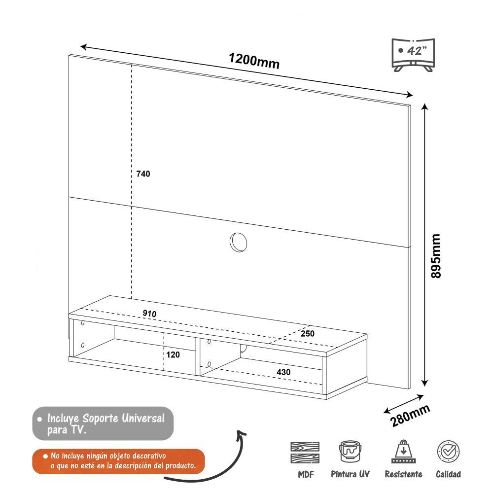 Panel de TV Pino 120x89cm Para TV Hasta 42 Pulgadas sin Cajones y con Ranuras para Cables - Muebles para TV | Bylmo