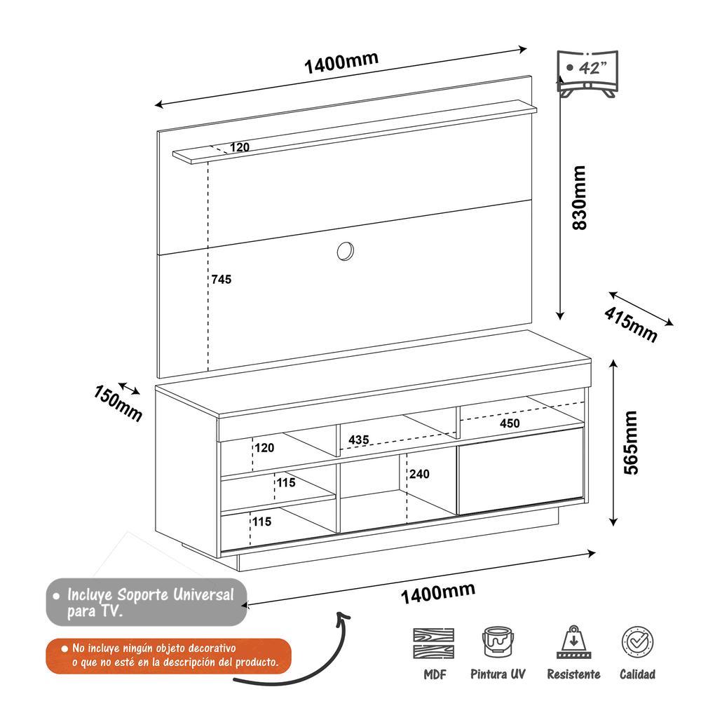 Combo Mueble y Panel Roma Cafe 140 cm - Muebles para TV | Bylmo