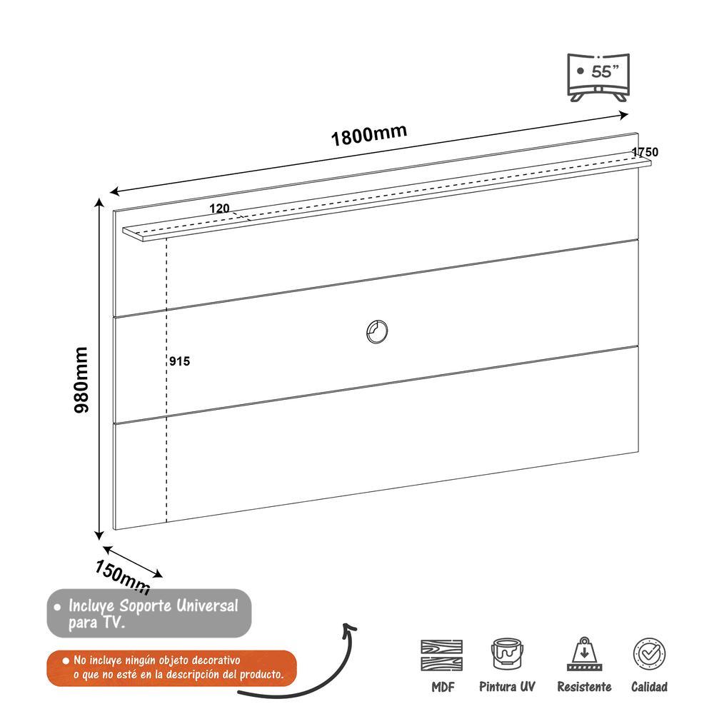 Panel de TV Canela 180x98cm para TV Hasta 55 Pulgadas con Ranuras para Cables y sin Compartimientos - Muebles para TV | Bylmo