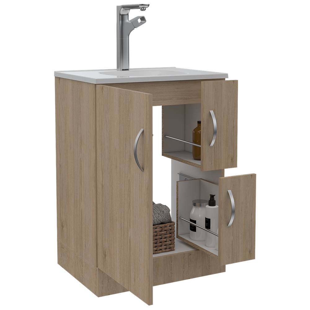 Mueble para Lavamanos Vanguard Rovere 60x86cm Individual con Lavamanos con Dos Cajones - Gabinetes | Bylmo