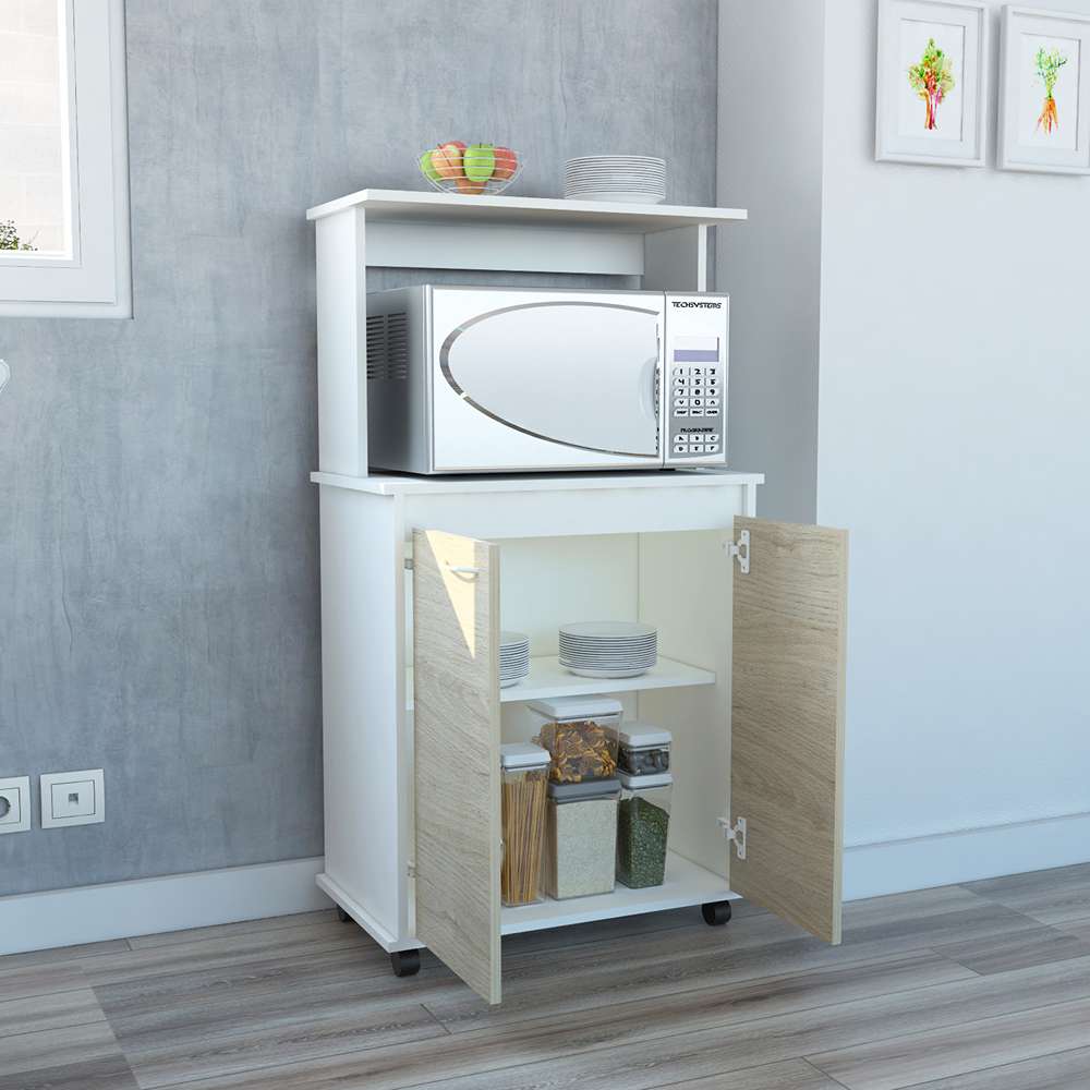 Mueble Auxiliar de Cocina Kitchen Blanco y Rovere 63x113.5cm con un Entrepaño y con Dos Comportamientos - Cocinas | Bylmo
