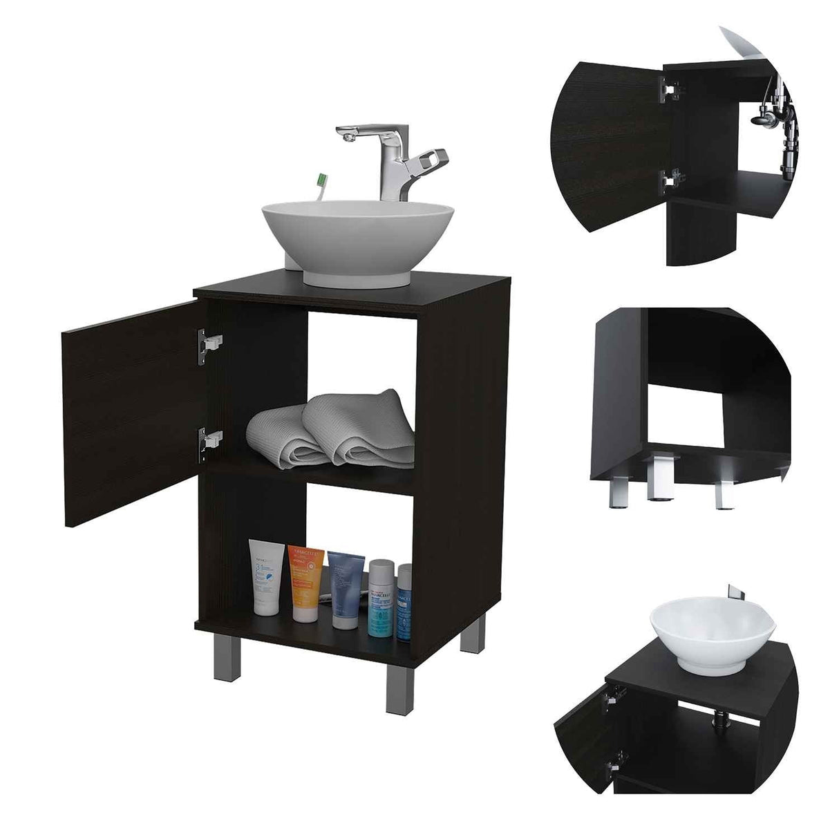 Mueble para Lavamanos Gouda Wengue 45x89cm Individual con Lavamanos con Una Puerta - Muebles para Baño | Bylmo