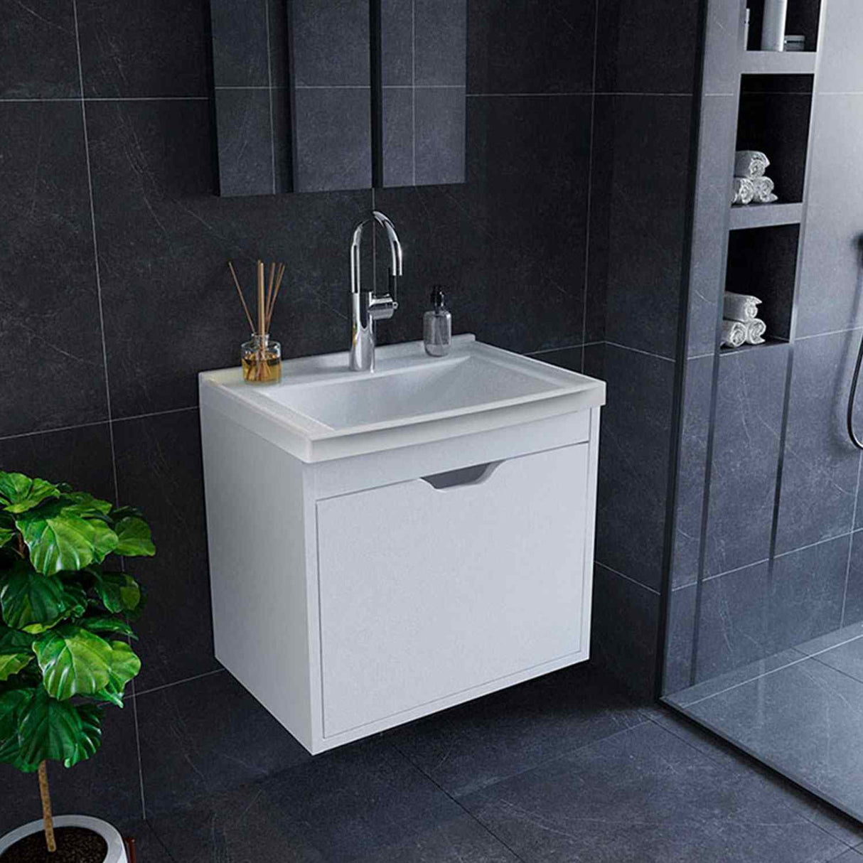 Mueble para Lavamanos Graz Blanco 45x38cm Individual con Lavamanos y con con Una Puerta - Muebles para Baño | Bylmo
