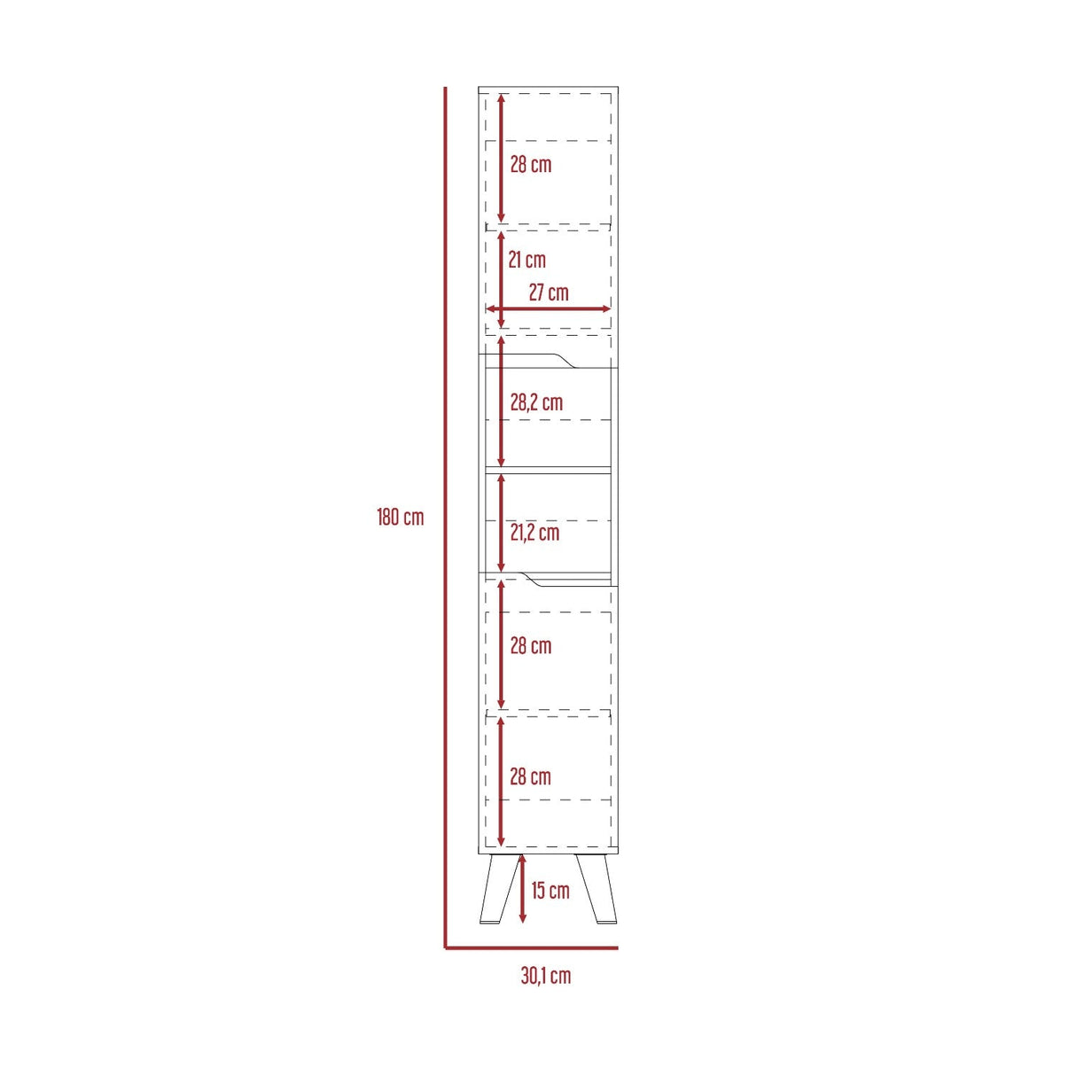 Mueble Columna para Baño Laurent Plomo 30x180cm sin Cajones y con Un Entrepaño - Muebles para Baño | Bylmo