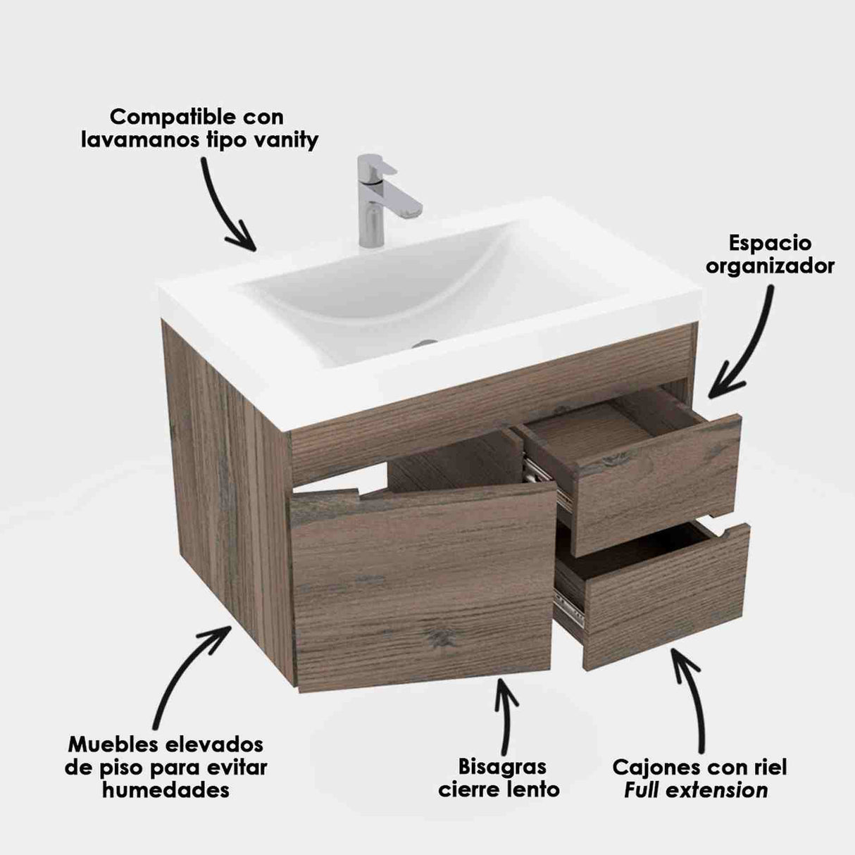 Mueble para Baño Tiziano Mitte y Tambo 79 cm Flotante con Lavamanos Siena - Muebles para Baño | Bylmo
