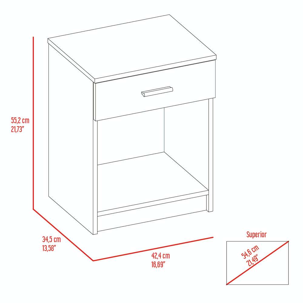 Mesa de Noche Eco Blanco 42 cm con Un Cajón - Mesas de Noche | Bylmo
