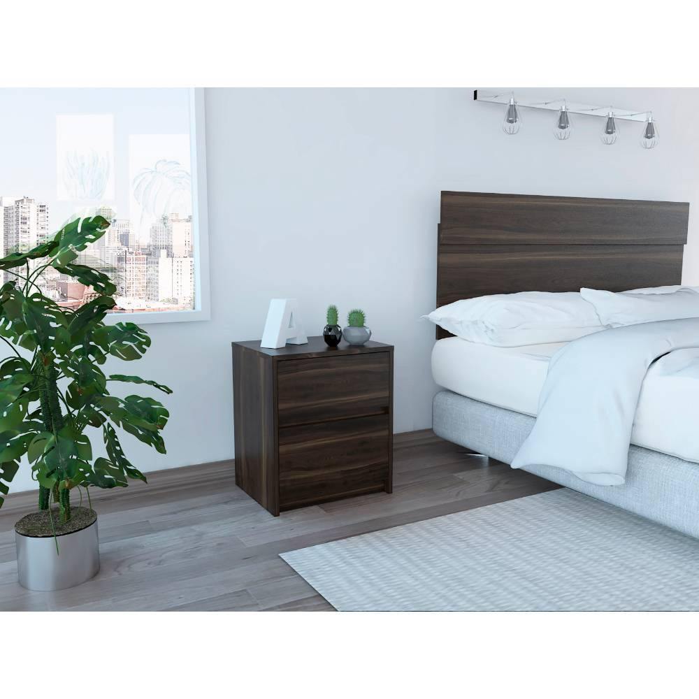 Mesa de Noche Trivor habano 47.2x40cm con Dos Cajones - Mesas de Noche | Bylmo