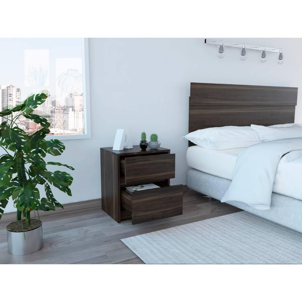 Mesa de Noche Trivor habano 47.2x40cm con Dos Cajones - Mesas de Noche | Bylmo
