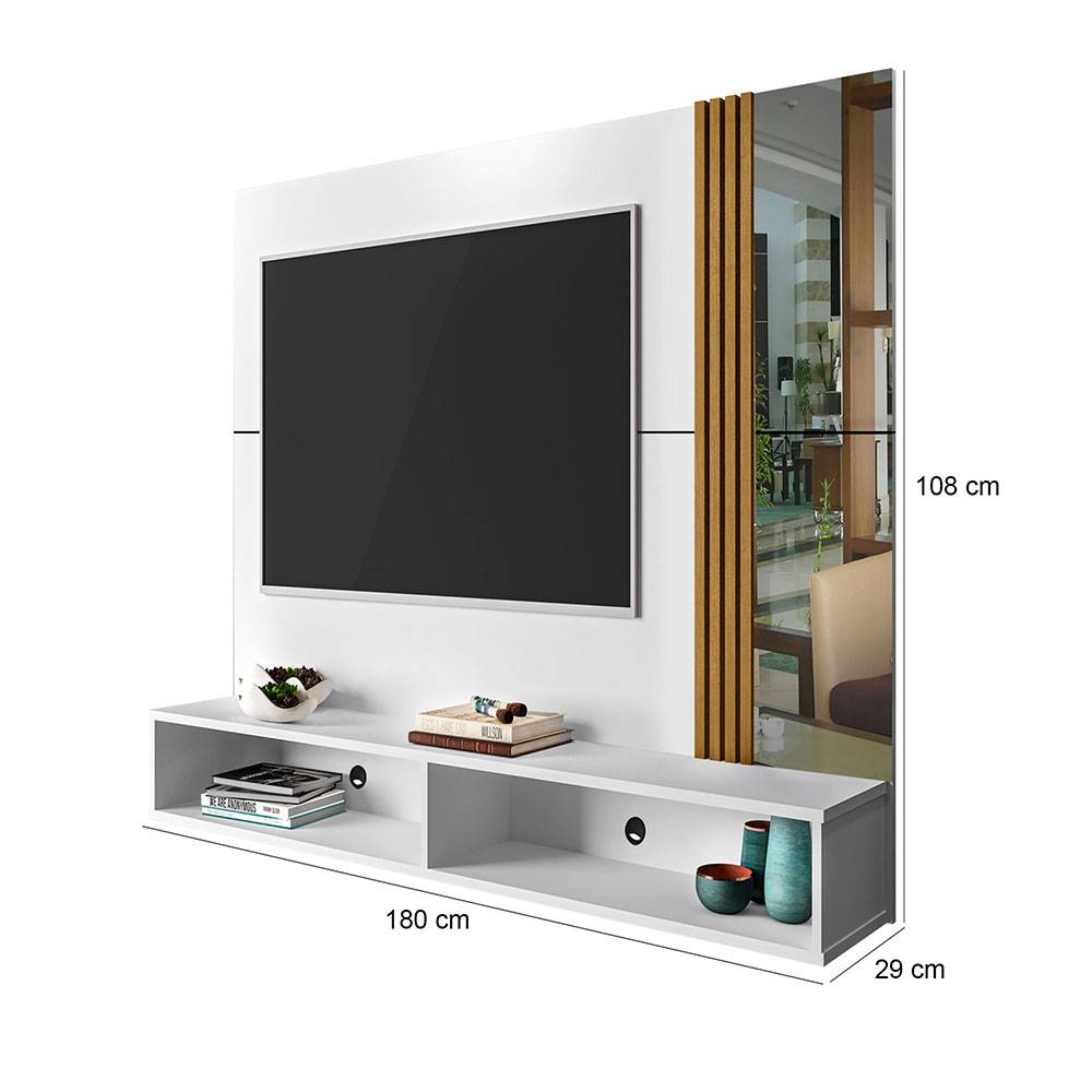 Panel Titan Blanco y Almendra 180 cm con Espejos - Muebles para TV | Bylmo