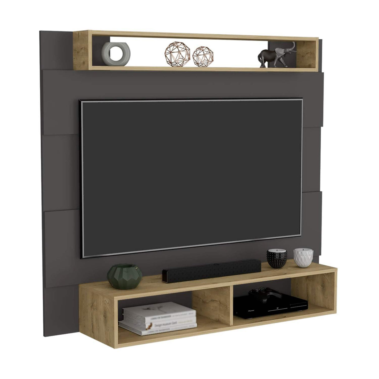 Panel de TV Charlotte Plomo 140x120cm Para TV Hasta 60 Pulgadas sin Cajones - Muebles de TV | Bylmo