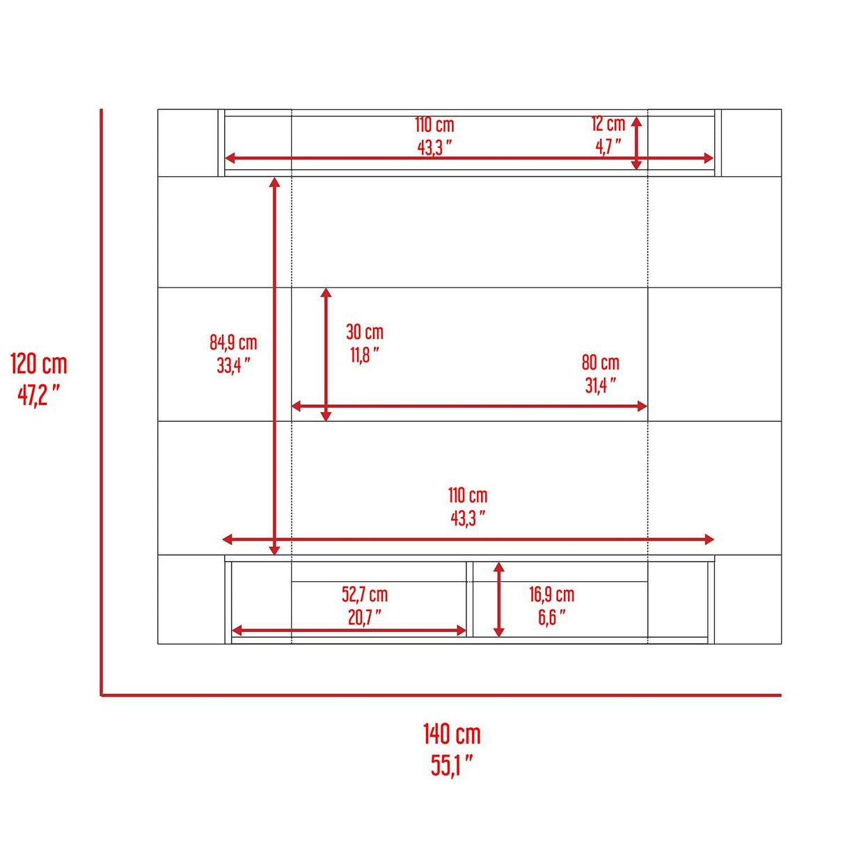 Panel de TV Charlotte Plomo 140x120cm Para TV Hasta 60 Pulgadas sin Cajones - Muebles de TV | Bylmo