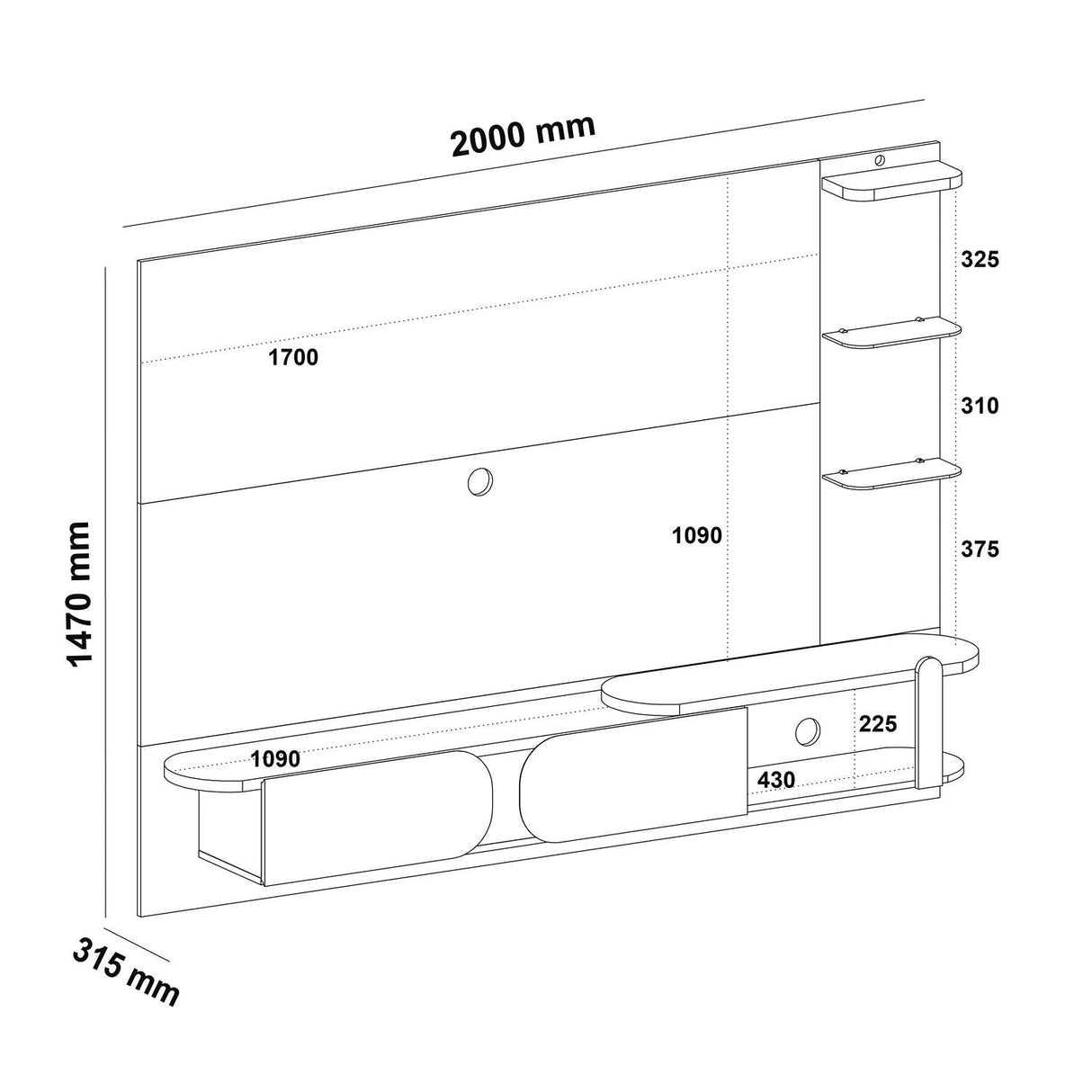 Panel de TV Luxury Pino y Blanco Hueso 200x147cm Para TV Hasta 65 Pulgadas con Dos Cajones y con Ranuras para Cables - Muebles de TV | Bylmo
