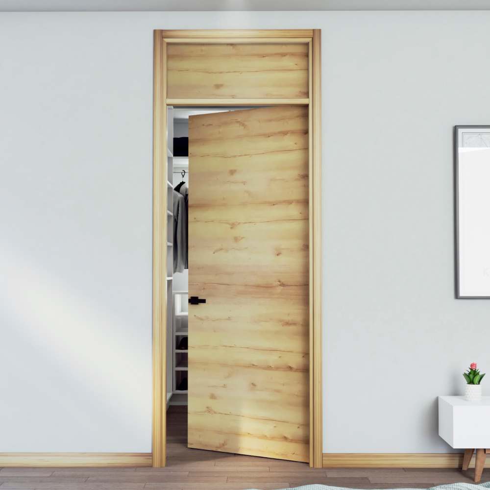 Kit Puerta con Marco Prakti Duna 80x235cm con Acabado Melaminado para Interiores con Cenefa y de Apertura Derecha - Puertas | Bylmo