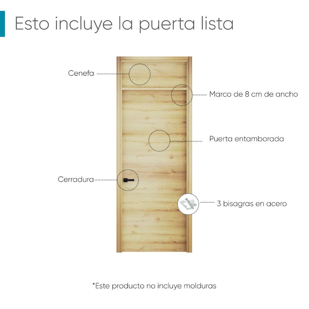 Kit Puerta con Marco Prakti Duna 90x235cm con Acabado Melaminado para Interiores con Cenefa y de Apertura Derecha - Puertas | Bylmo