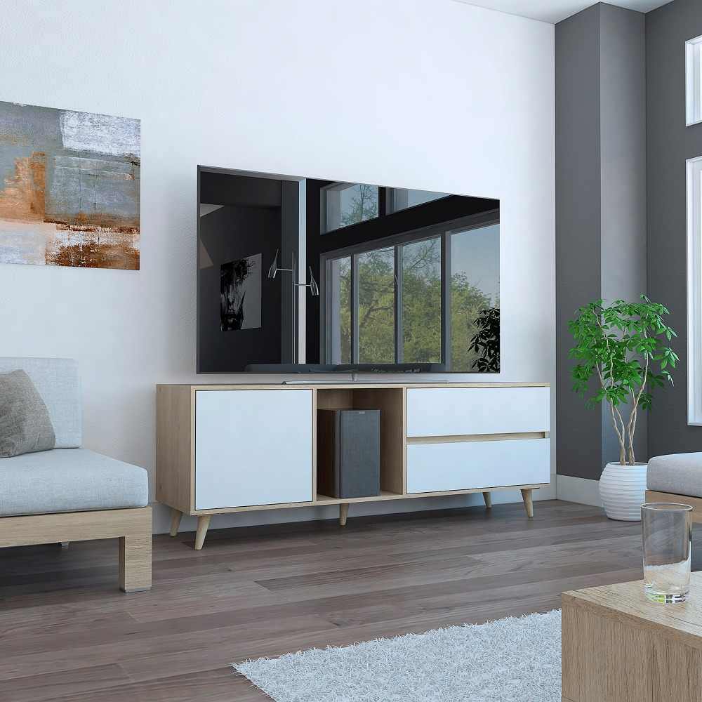 Rack de TV Acacia Rovere y Blanco 159x58.4cm para TV Hasta 60 Pulgadas y con Tres Compartimientos - Muebles para TV | Bylmo