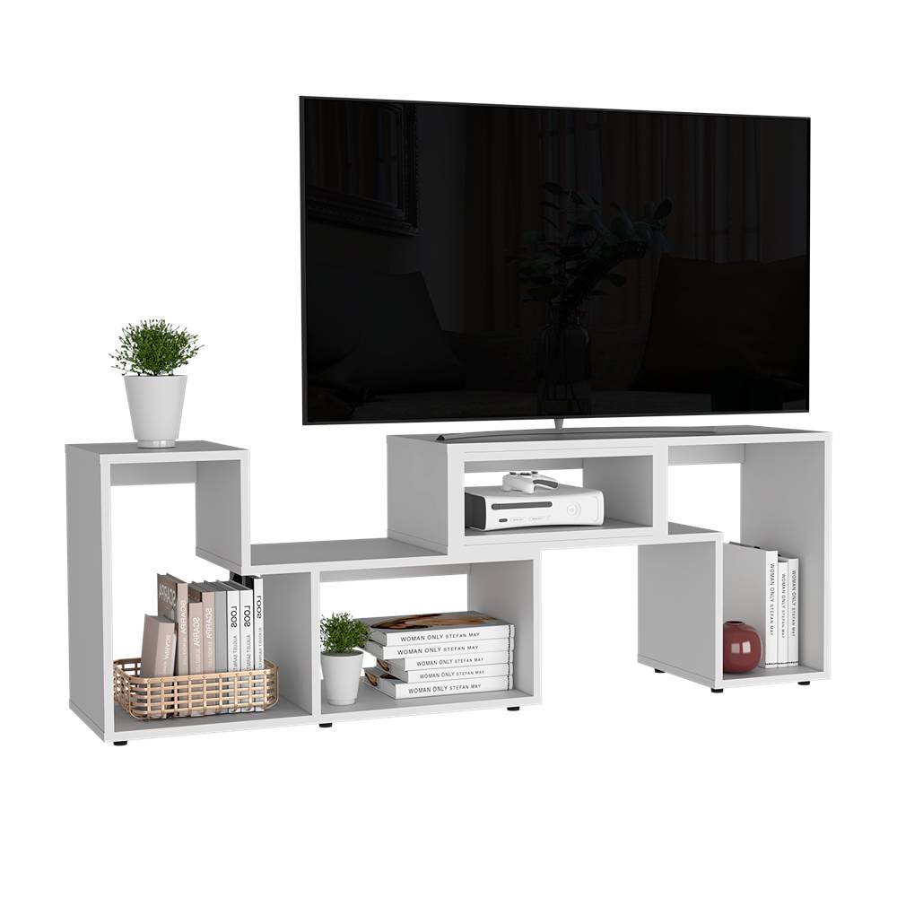 Rack de TV Extensible Beijing Blanco 160x57cm Para TV Hasta 40 Pulgadas sin Cajones y con Patas - Muebles para TV | Bylmo