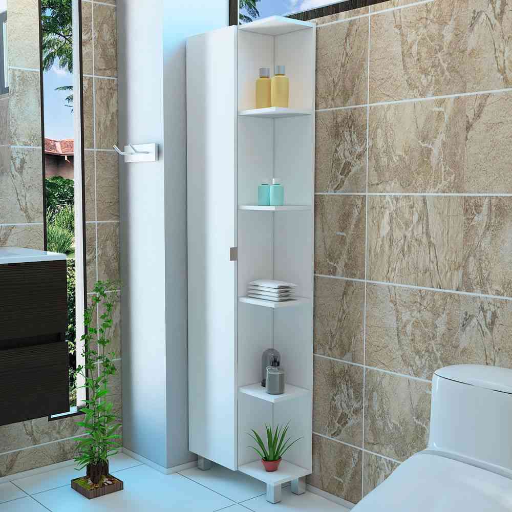 Mueble para Baño Esquinero Urano Blanco 51.2x178cm sin Cajones y con Cuatro Entrepaños - Gabinetes | Bylmo