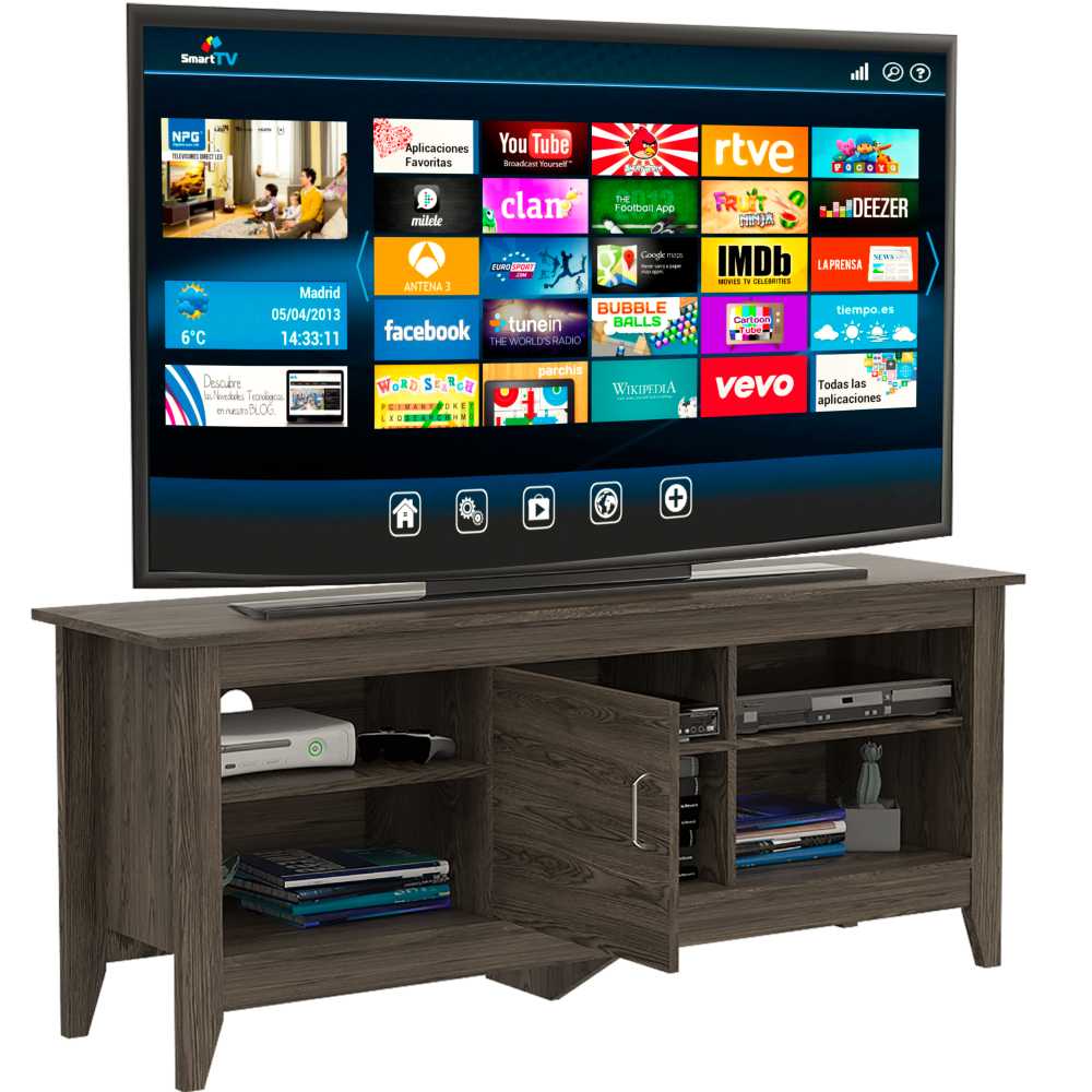 Rack de TV Essential Coñac 147.5x61.5cm Para TV Hasta 65 Pulgadas con Un Cajón con Ranuras para Cables y con Patas - Muebles para TV | Bylmo