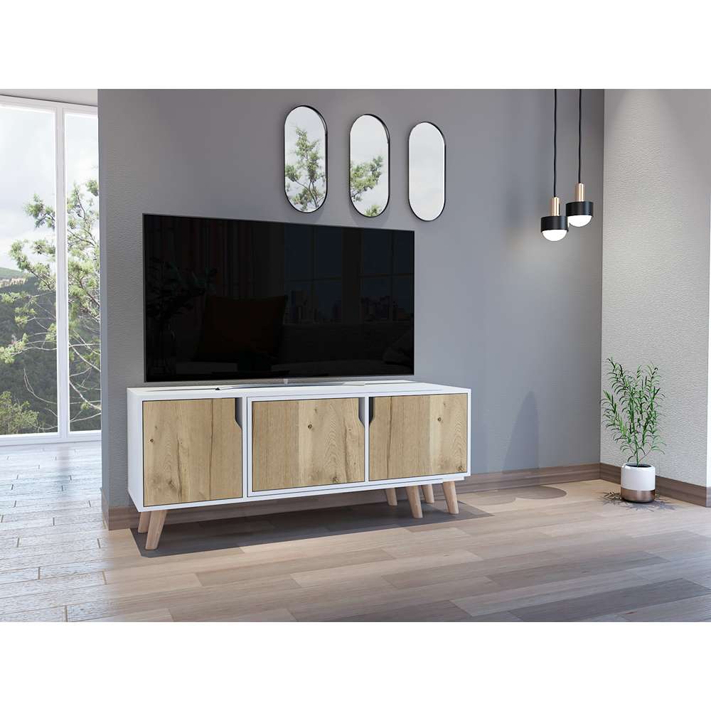 Rack Nordic Duna y Blanco 200 cm Extensible con Tres Puertas - Muebles para TV | Bylmo