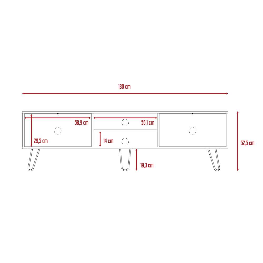 Rack de TV Vassel Miel 180x52.5cm para TV Hasta 70 Pulgadas con Ranuras para Cables y con Cuatro Compartimientos - Muebles para TV | Bylmo