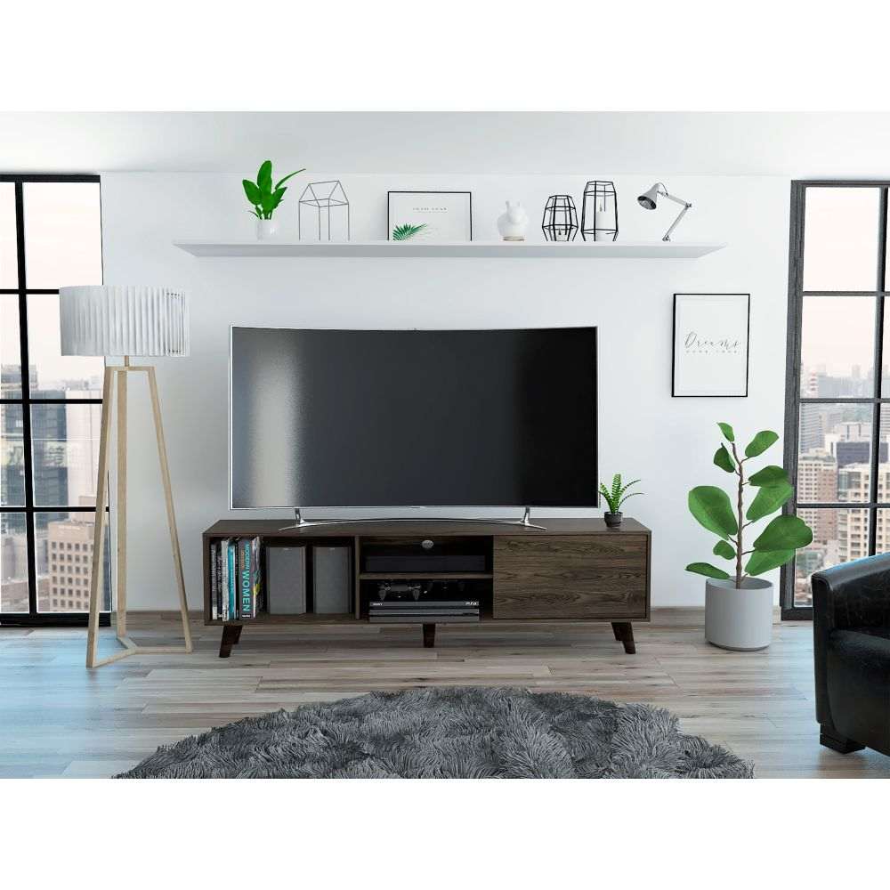 Rack de TV Cincinnati Coñac 180x52.5cm Para TV Hasta 70 Pulgadas con Un Cajón con Ranuras para Cables y con Patas - Muebles para TV | Bylmo