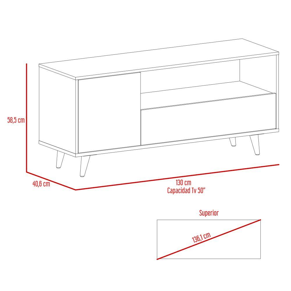 Rack Lavanda Expreso y Blanco 130 cm con Una Puerta y Un Cajón - Muebles para TV | Bylmo