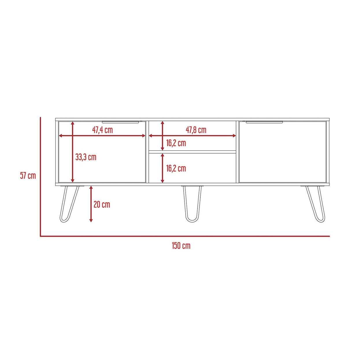 Rack de TV Augusta Duna 150 cm Para TV hasta 65 Pulgadas con Dos Puertas y Patas Metálicas - Muebles de TV | Bylmo
