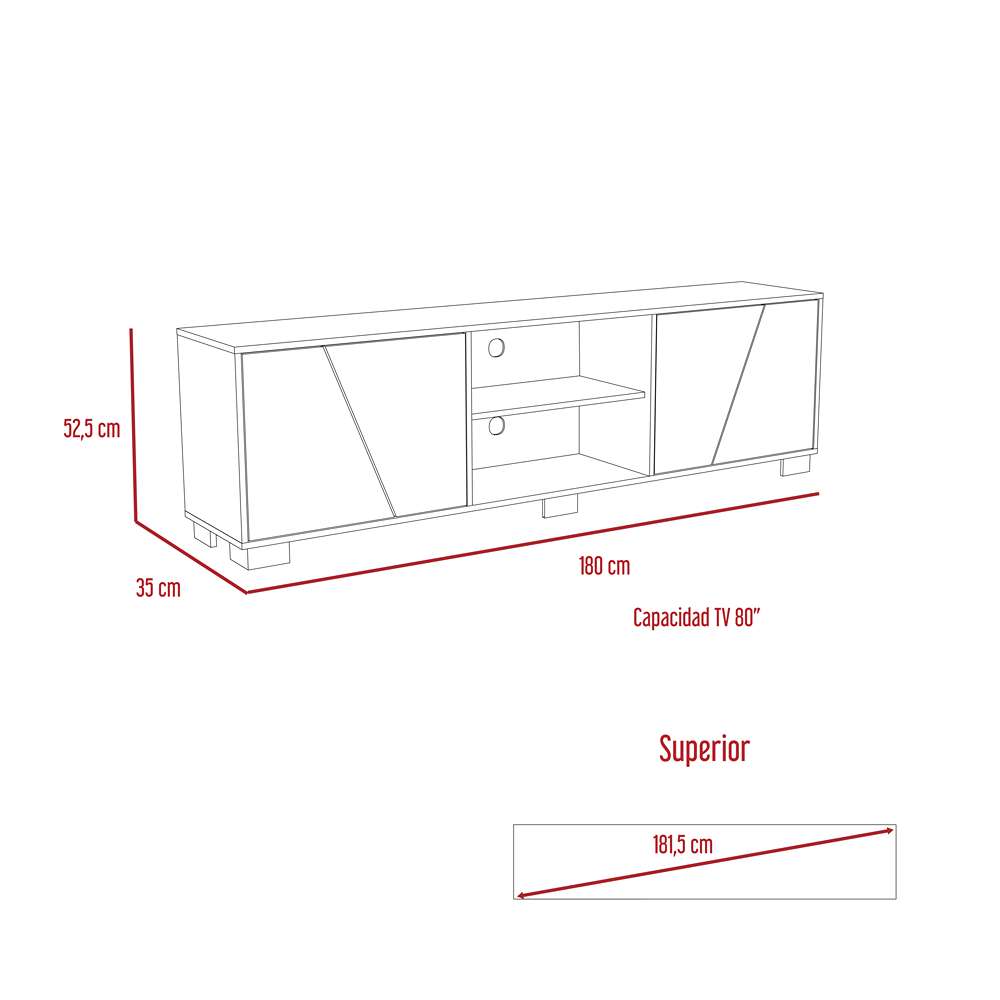 Rack de TV Fraktal Habano 180x180cm Para TV Hasta 75 Pulgadas con Dos Cajones con Ranuras para Cables y con Patas - Muebles de TV | Bylmo