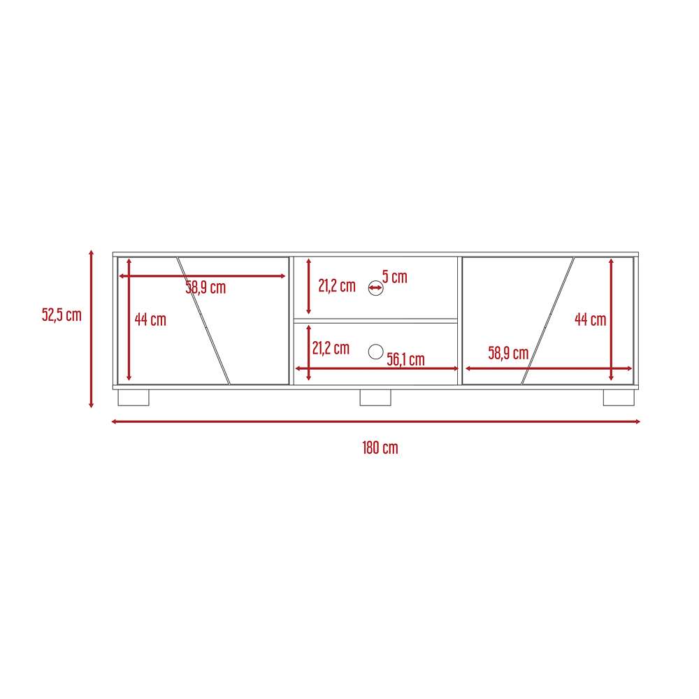 Rack de TV Fraktal Habano 180x180cm Para TV Hasta 75 Pulgadas con Dos Cajones con Ranuras para Cables y con Patas - Muebles de TV | Bylmo